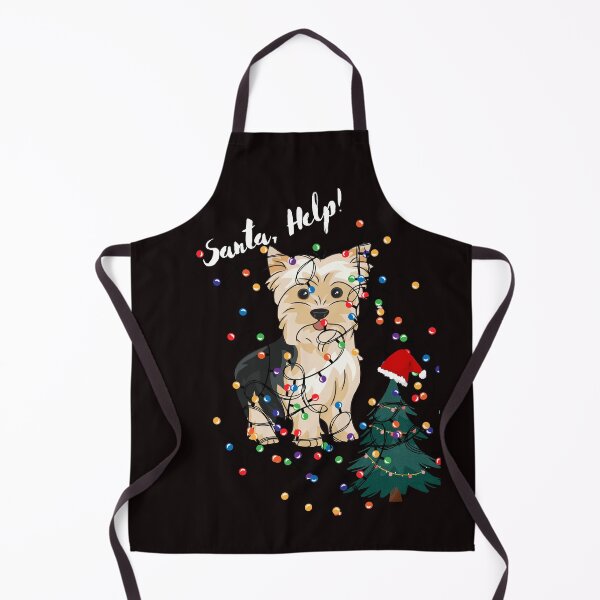 Item preview, Yorkie who needs Santas Help! Heis all tangled up in Christmas Tree lights! designed and sold by MerryHillStudio.