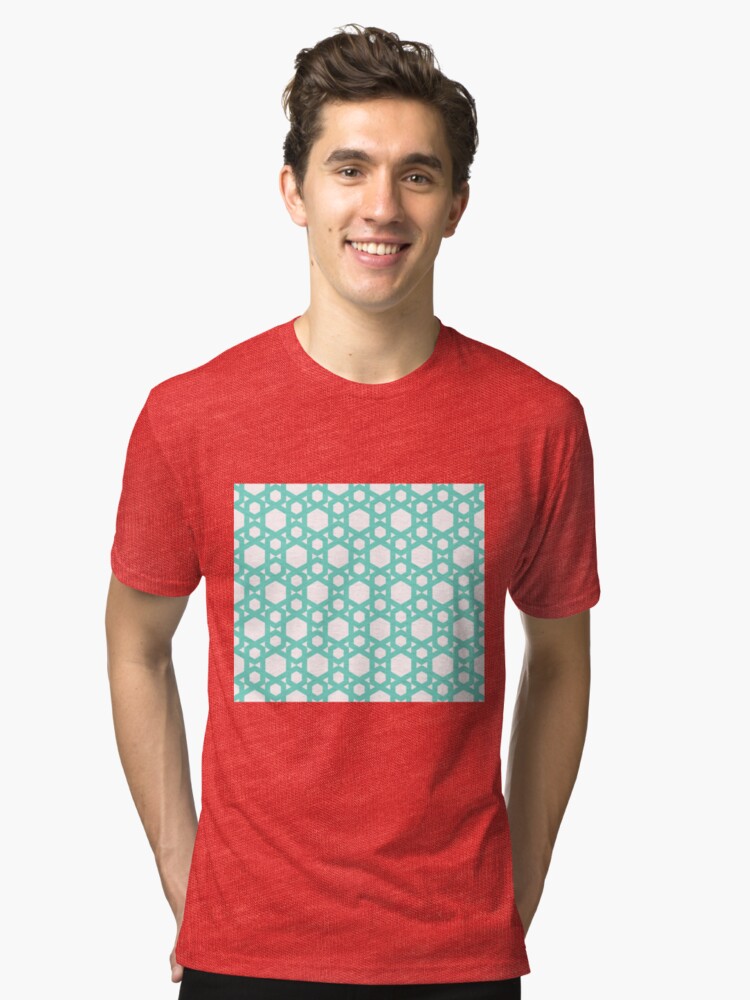 Alternate view of Geometric Pattern: Hexagon: Blue Tri-blend T-Shirt