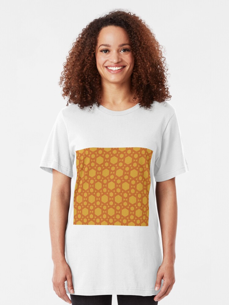 Alternate view of Geometric Pattern: Hexagon: Yellow Slim Fit T-Shirt