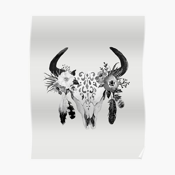 Monochrome Bohemian Stag Skull Poster