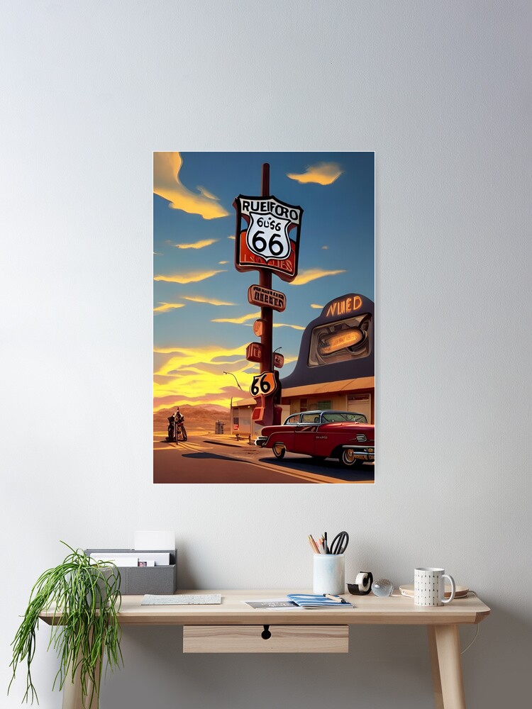 Thumbnail 2 of 3, Poster, Nostalgia: Route 66 Sunset Town designed and sold by 90snerd.
