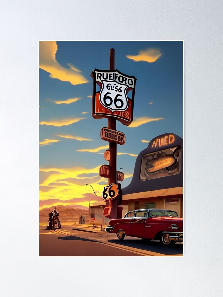 Thumbnail 1 of 3, Poster, Nostalgia: Route 66 Sunset Town designed and sold by 90snerd.