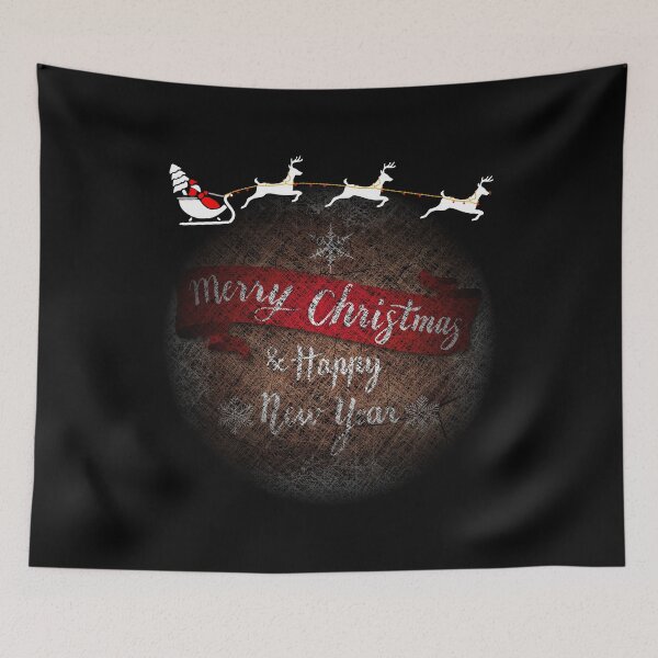 Item preview, Santa Claus And Reindeer Flying Above A Vignette Scribble Art Design - Merrry Christmas & Happy New Year designed and sold by Oaks Creations.