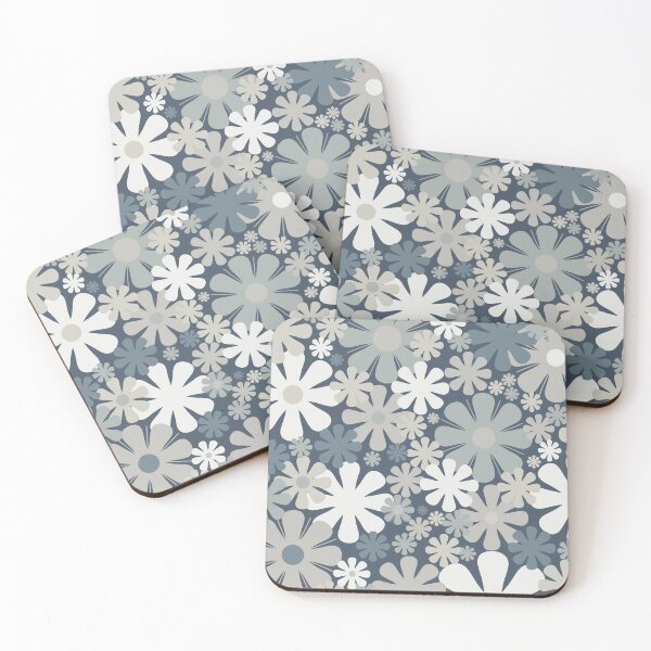 Item preview, Retro Flowers 60s 70s Aesthetic Floral Pattern in Neutral Blue Grey Tones designed and sold by kierkegaard.