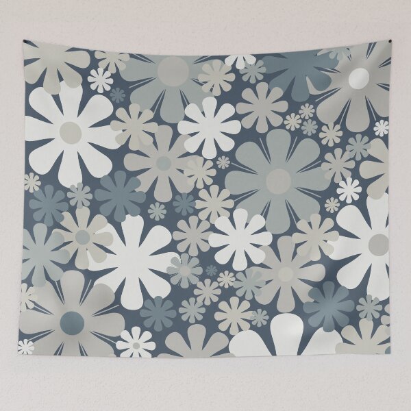 Item preview, Retro Flowers 60s 70s Aesthetic Floral Pattern in Neutral Blue Grey Tones designed and sold by kierkegaard.