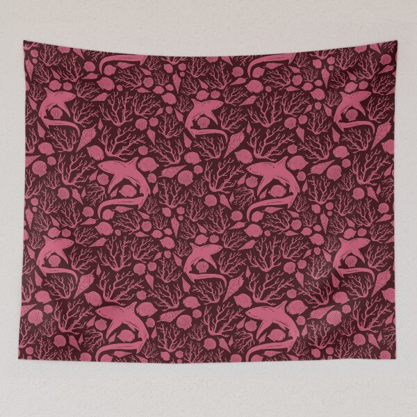 Item preview, Underwater Kingdom Fantasy Art - Blue Sharks in Red designed and sold by MoonDweller.