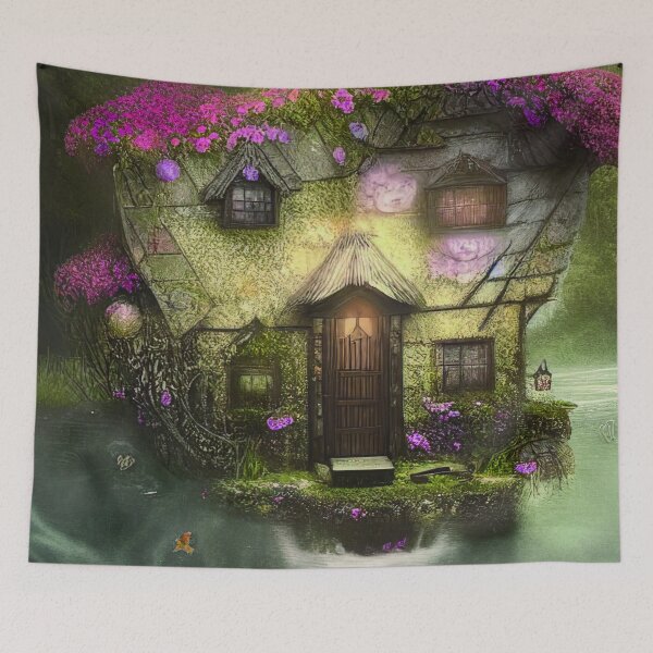 Item preview, Sparkling Fantasy Cottage with Lights and Glitter Background in Forest, Scenery Nature designed and sold by NatureFood.