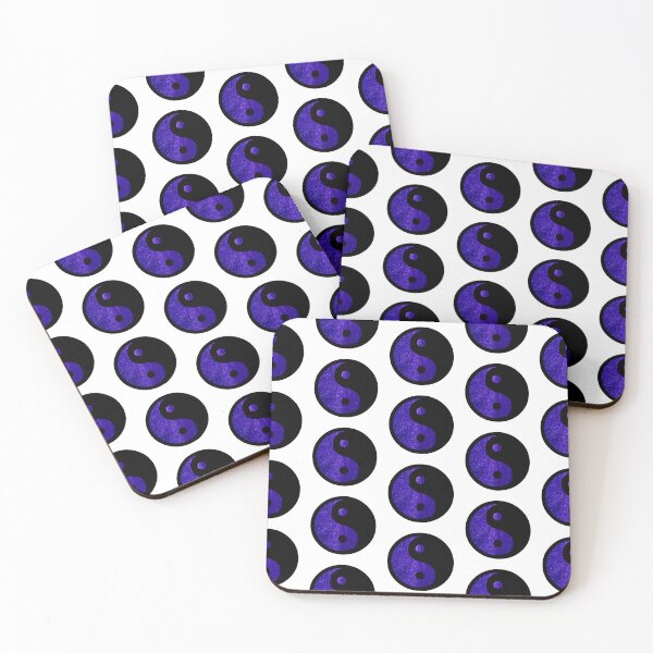 Item preview, Black Yin Yang Taijitu Symbol on Bright Blue Glitter, Choose Your Own Background, Large Sized Repeating Pattern designed and sold by Nicolette Olivier.