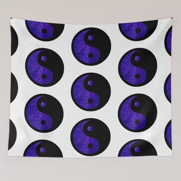 Item preview, Black Yin Yang Taijitu Symbol on Bright Blue Glitter, Choose Your Own Background, Large Sized Repeating Pattern designed and sold by Nicolette Olivier.