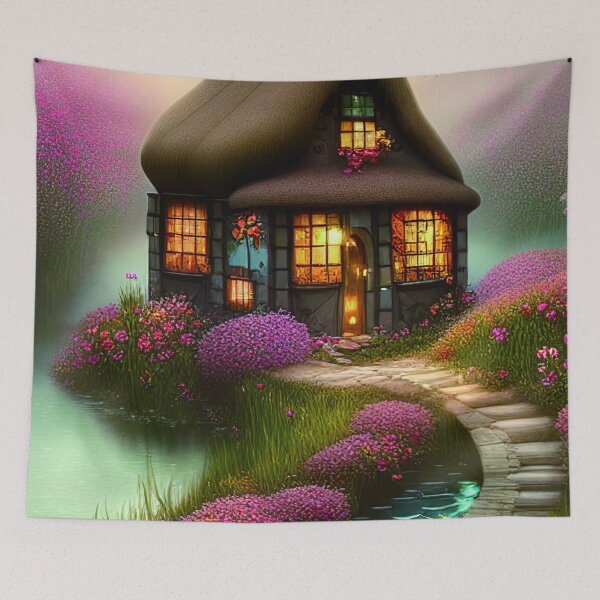 Item preview, Sparkling Fantasy Cottage with Lights and Glitter Background in Forest, Scenery Nature designed and sold by NatureFood.