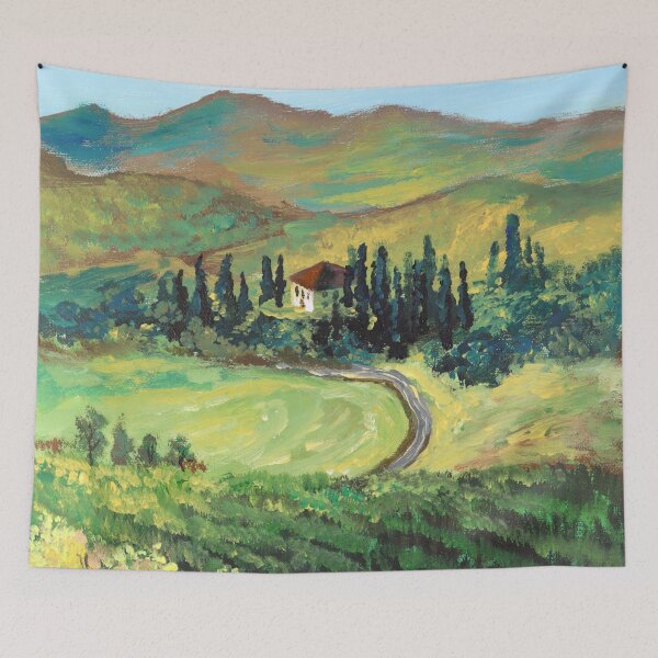 Item preview, Italy Travel Destination Italian Farm Landscape painting wine vineyard Tuscany designed and sold by LEILA ART SPACE.