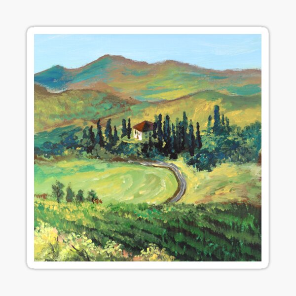 Item preview, Italy Travel Destination Italian Farm Landscape painting wine vineyard Tuscany designed and sold by LEILA ART SPACE.