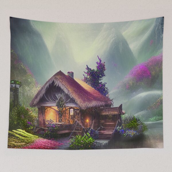Item preview, Sparkling Fantasy Cottage with Lights and Glitter Background in Forest, Scenery Nature designed and sold by NatureFood.