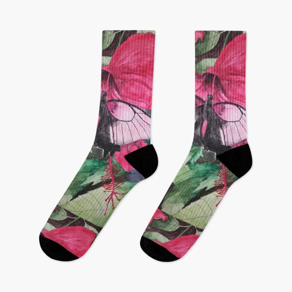 Item preview, Pink butterfly and red hibiscus flower designed and sold by esvb.