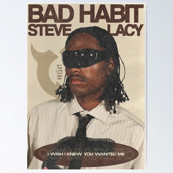 Vista previa del artículo con la obra «Póster de música con diseño retro de Steve Lacy | Bad Habit | Gemini Rights | Impresión de arte mural vintage», diseñado y vendido por grlpower.