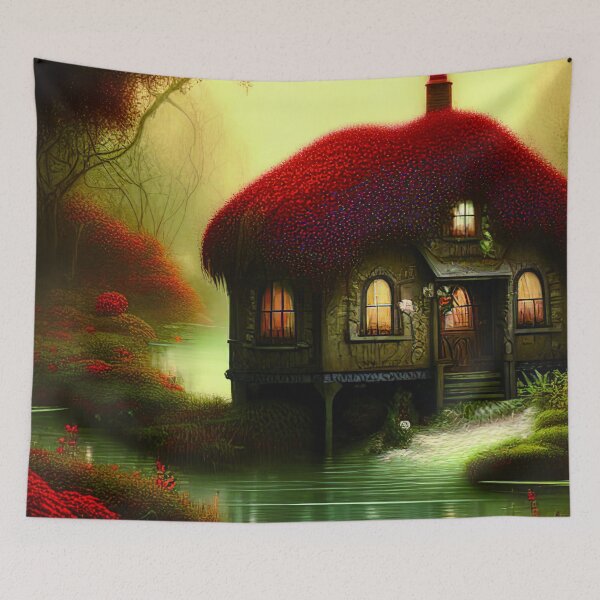 Item preview, Sparkling Fantasy Cottage with Lights and Glitter Background in Forest, Scenery Nature designed and sold by NatureFood.