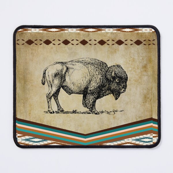 Item preview, Bison With Blue And Brown Tribal Pattern designed and sold by handsoftime2020.