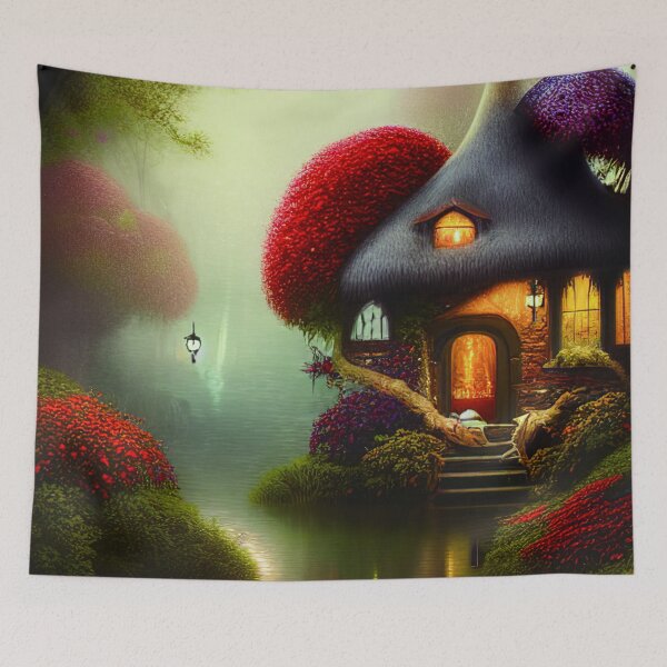 Item preview, Sparkling Fantasy Cottage with Lights and Glitter Background in Forest, Scenery Nature designed and sold by NatureFood.
