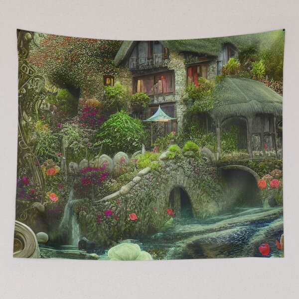 Item preview, Sparkling Fantasy Cottage with Lights and Glitter Background in Forest, Scenery Nature designed and sold by NatureFood.