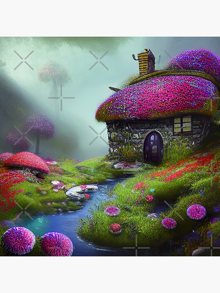 "Sparkling Fantasy Cottage with Lights and Glitter Background in Forest