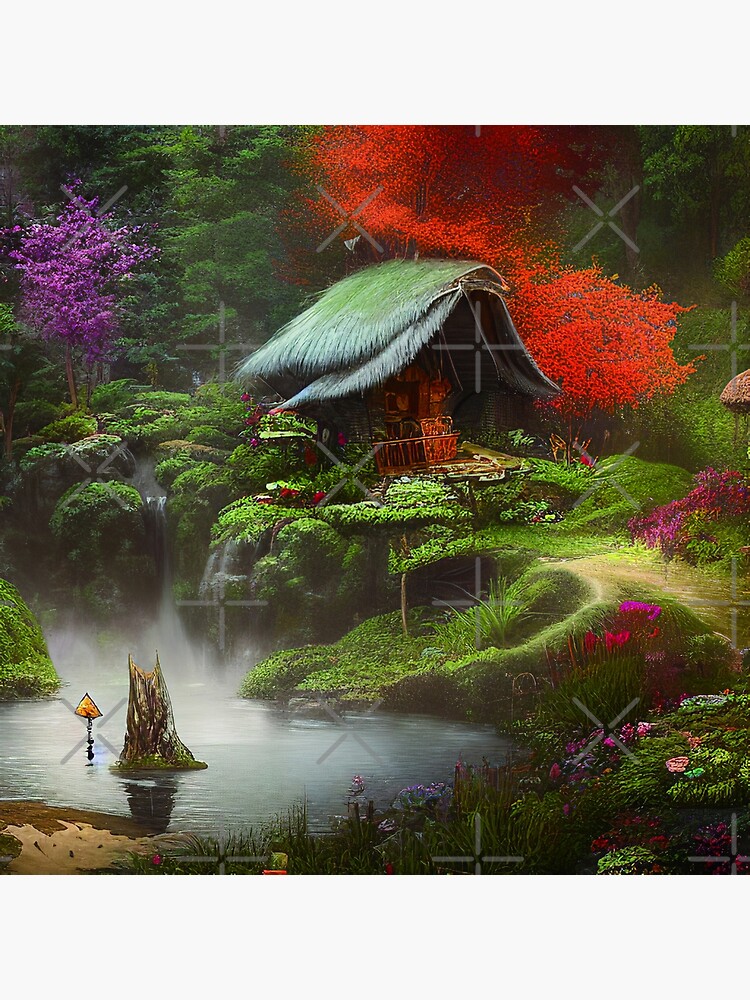 "Sparkling Fantasy Cottage with Lights and Glitter Background in Forest