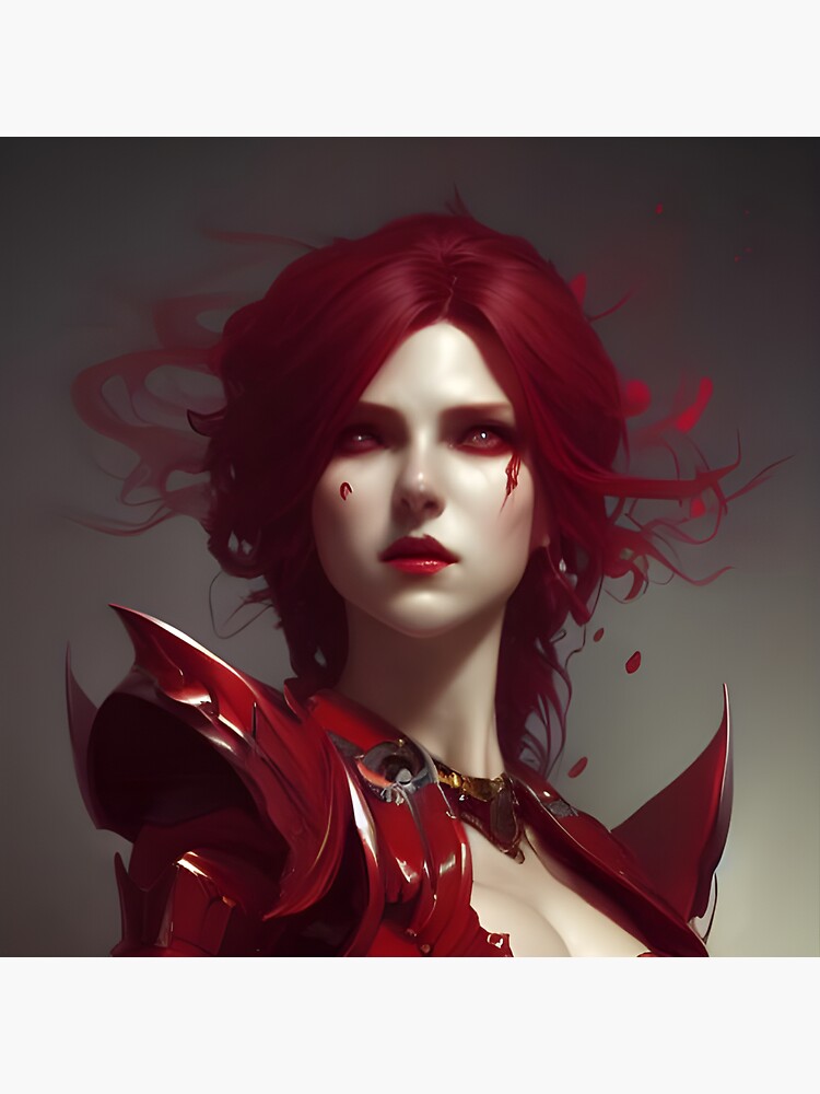 "Sexy Redhead Vampire Warrior Knight Red Armor Seductress Dark Artwork