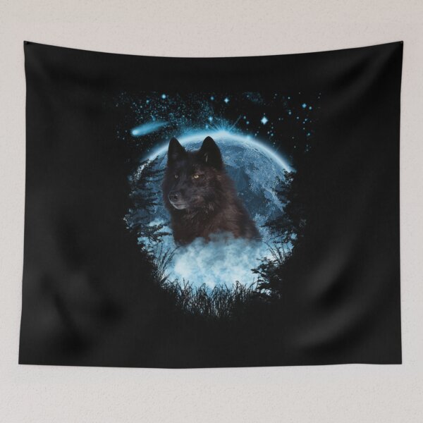 Artikelvorschau, Schwarzer Wolf Blue Moon Full Scape entworfen und verkauft von camboixusoo.