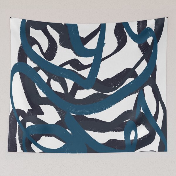 Item preview, Ocean Blues Navy Turquoise Scribble Doodle Abstract Minimalist Line Drawing Marker  designed and sold by hopecope.