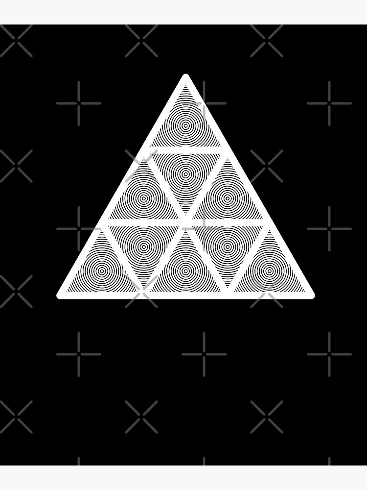"circles inside various triangles illusion opt art black and white