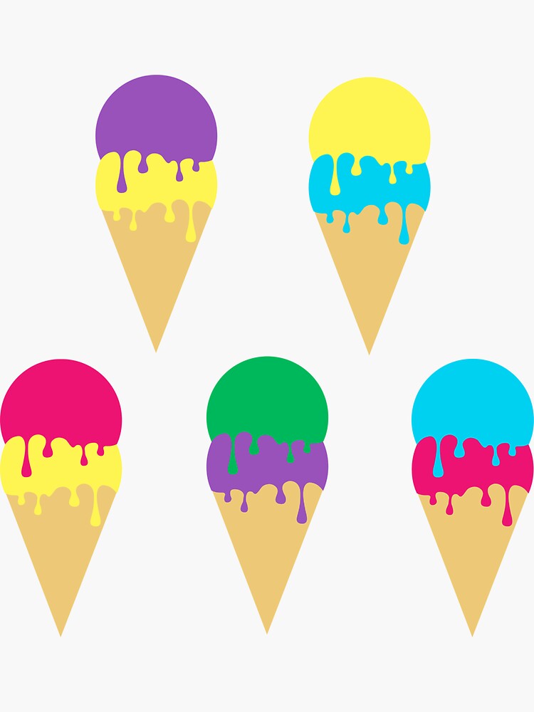 "Dripping Ice Cream Cones 5 Ice Cream Cones in Bright Colors" Sticker