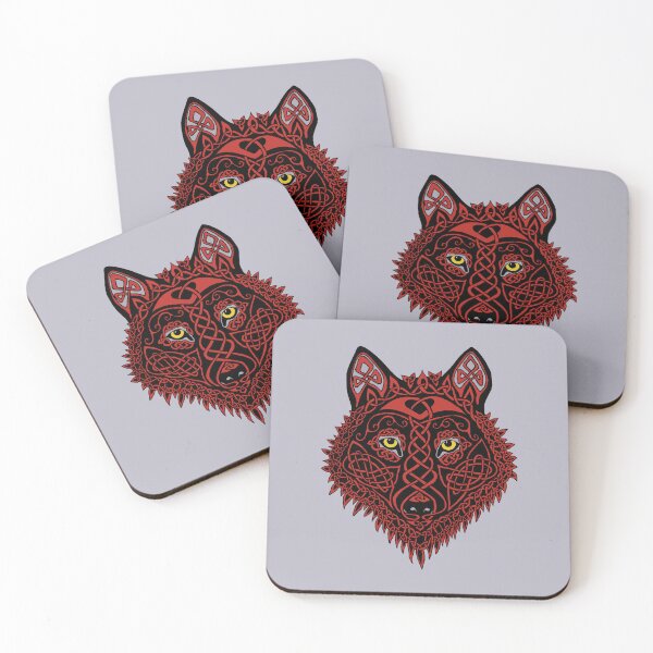 Item preview, Celtic Wolf Face in black and red designed and sold by ingridthecrafty.
