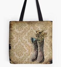primitive Wildflower brown damask western country cowboy boots Tote Bag