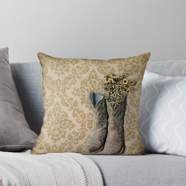 Item preview, primitive Wildflower brown damask western country cowboy boots designed and sold by LEILA ART SPACE.
