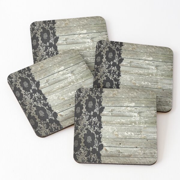 Item preview, rustic chic modern girly gray barn wood black lace designed and sold by LEILA ART SPACE.