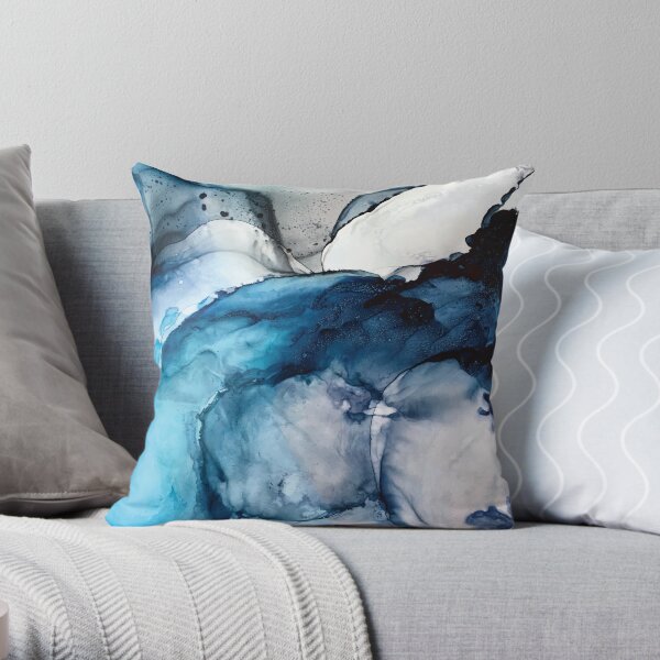 White Sand Blue Sea - alcohol ink painting Throw Pillow