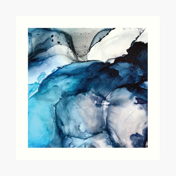 White Sand Blue Sea - alcohol ink painting Art Print