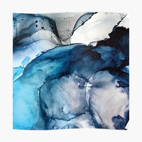 White Sand Blue Sea - alcohol ink painting Poster