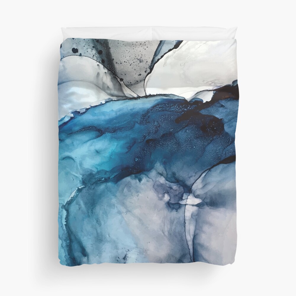 White Sand Blue Sea - alcohol ink painting Duvet Cover