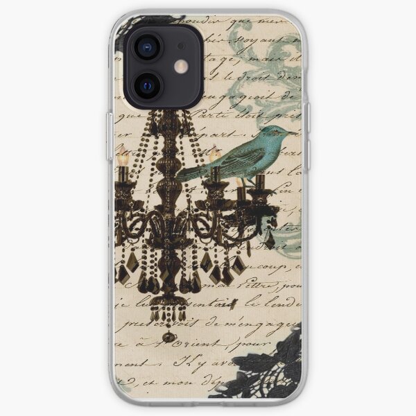vintage bird lace french scripts chandelier paris iPhone Soft Case