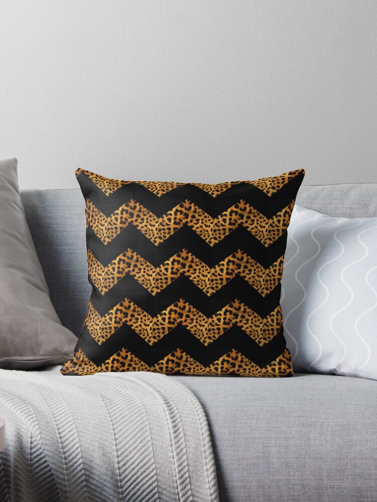 Wild Safari Animal Print Black Chevron Leopard Print Throw Pillow