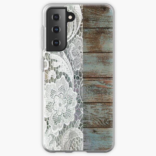 Western Country distressed blue Barn Wood white Lace Samsung Galaxy Soft Case