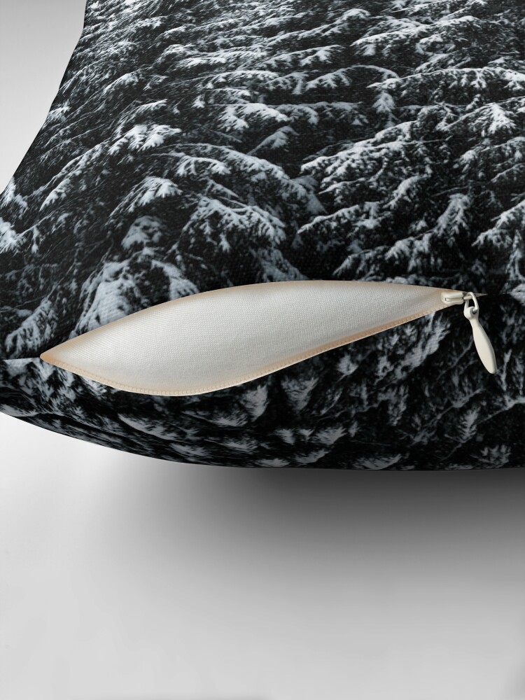 Thumbnail 2 of 4, Pillow, The White Bunch // Misty Moody Foggy Milky Winter Wonderland Forest With Cascadia Trees Covered In Magic Fog designed and sold by tekay.