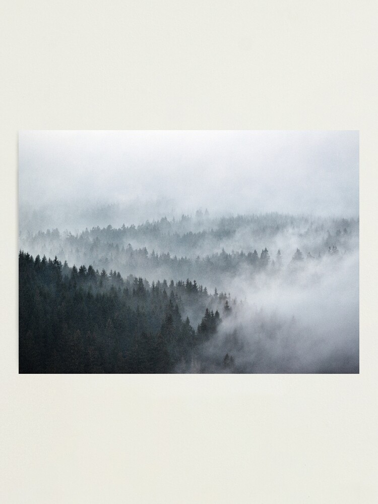 Thumbnail 1 of 3, Photographic Print, The Waves // Misty Landscape Autumn Wilderness Forest With Cascadia Trees Covered In Cold Magic Fog designed and sold by tekay.