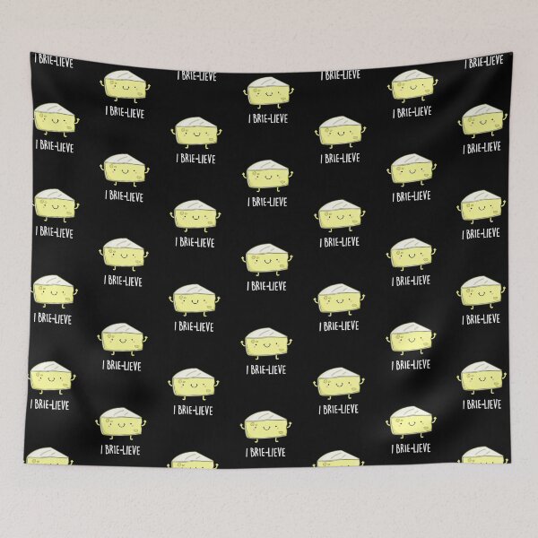 Item preview, I Brie-lieve Positive Brie Cheese Puns (Dark BG) designed and sold by punnybone.