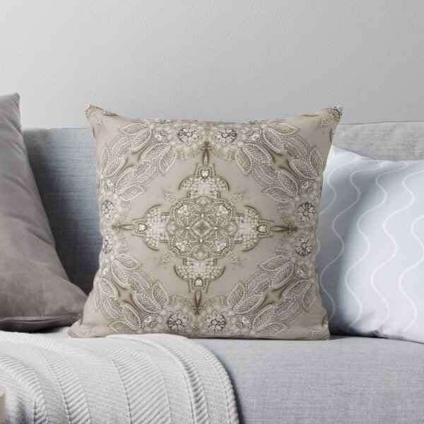 vintage Rhinestone pearl glamorous beige lace Throw Pillow
