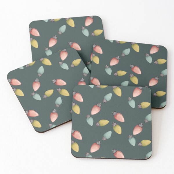 Item preview, Coral, gold, and green Christmas lights on charcoal  designed and sold by katerosestudios.