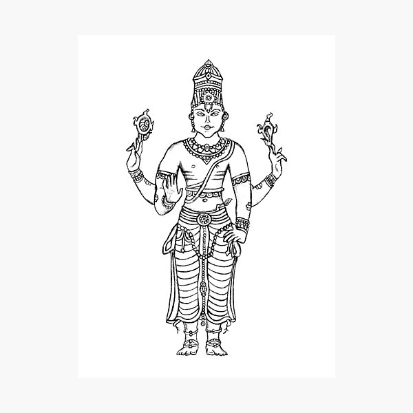 Image of Drawing Or Ketch Of Vector Outline Editable Illustration Lord  Vishnu Vehicle Garuda Deva Standing And Doing Namaste-PR810350-Picxy