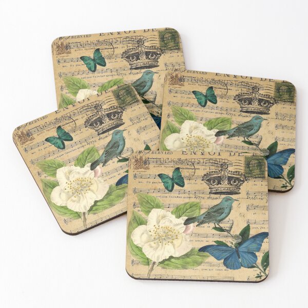Item preview, cottagecore vintage Bird butterfly rose music notes Paris designed and sold by LEILA ART SPACE.