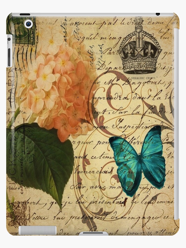 Funda y vinilo para iPad «vintage hortensia mariposa arte botánico floral»  de lfang77 | Redbubble