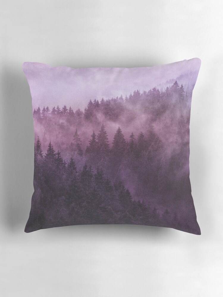 Thumbnail 3 von 4, Kissen, Excuse Me, I'm Lost // Laid Back In A Romantasy Moody Wilderness Dream Forest With Cascadia Trees Covered In Magic Fog designt und verkauft von tekay.